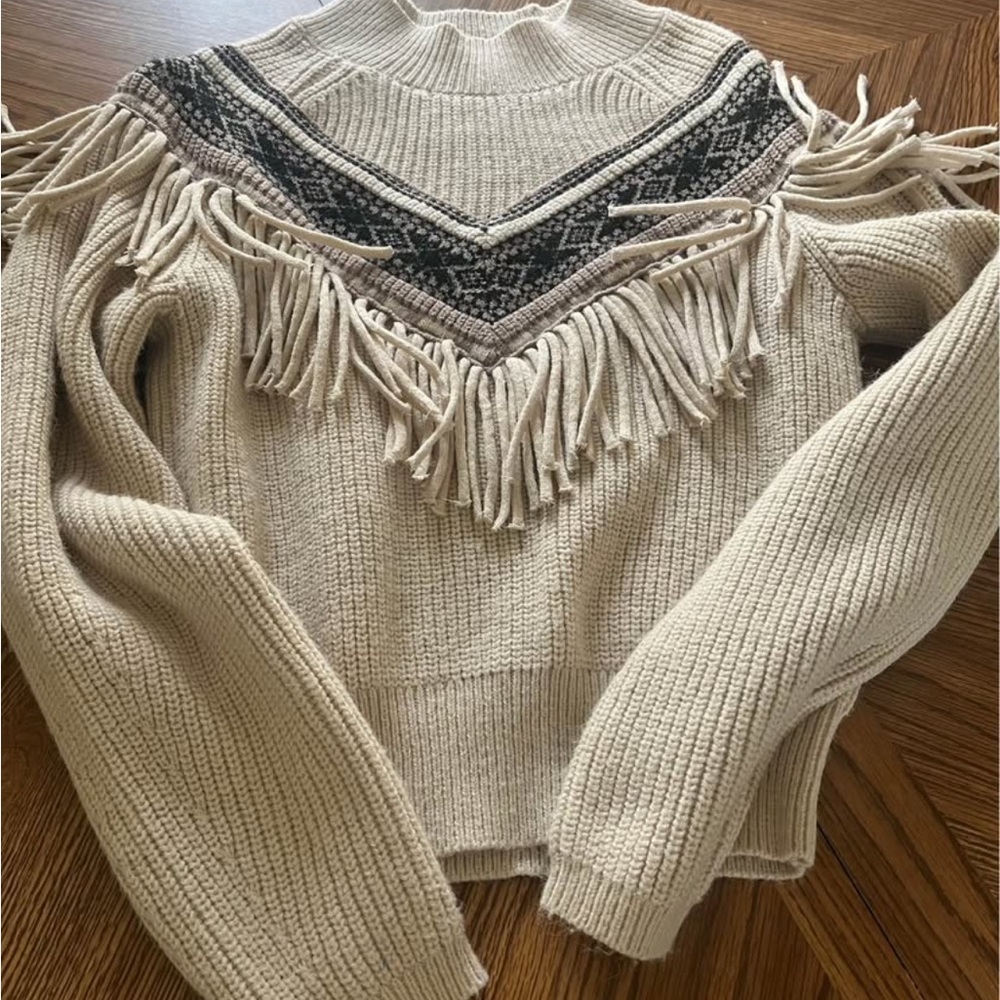 Fringed Cream Sweater